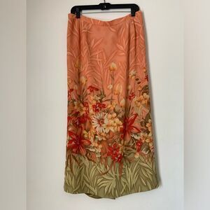 Kasper Sz 16 Vintage Artsy Floral Pencil Boho Skirt Peach Green Cottage Fairy